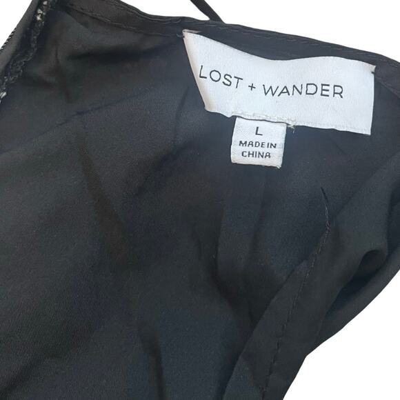 Lost + Wander lace Above The Knee Dress in Cream/Black W/Velvet waist detail  L - Picture 10 of 11